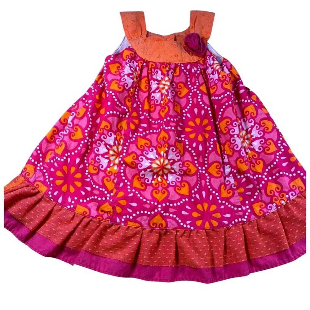 Penelope Mack Toddler Girls Floral Sundress Size 2T Boho Orange Pink Tiered Cute